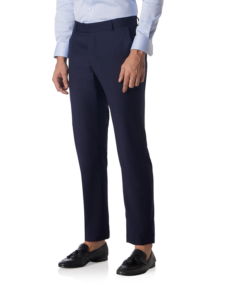 Veritas Merino Wool Micro Checked Dress Pants - Blue & Black