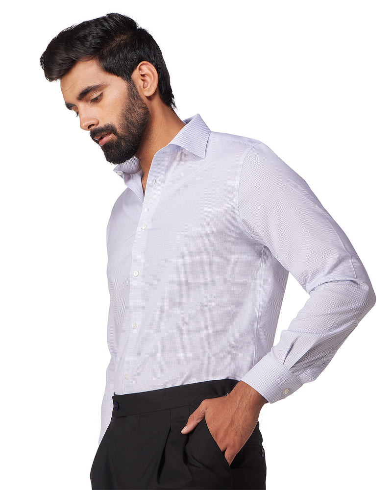 Blue & White Micro-Checked Shirt