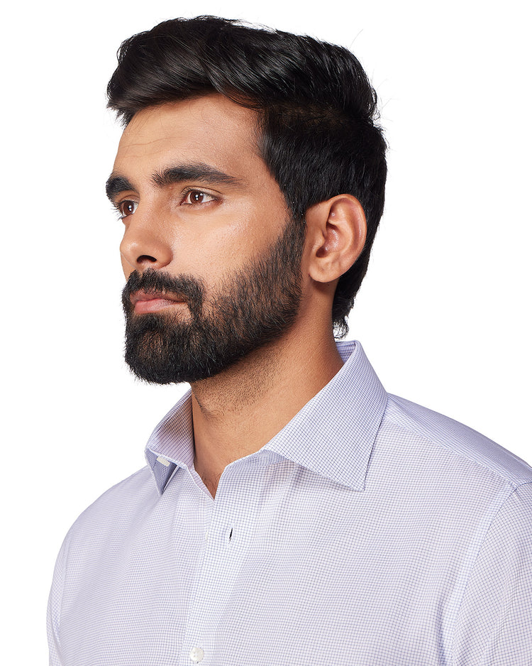Blue & White Micro-Checked Shirt