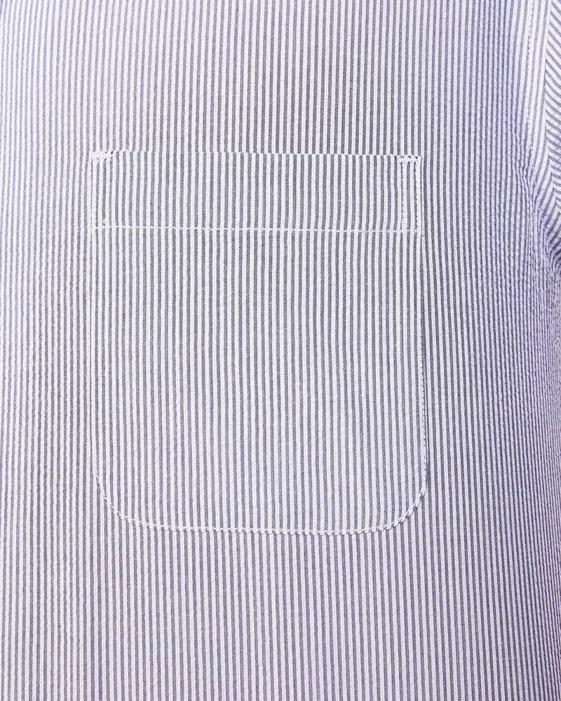 Grey Half-Sleeve Seersucker Striped Shirt