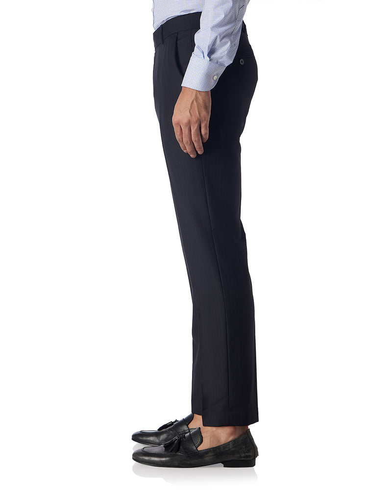 Veritas Merino Wool Herringbone Dress Pants - Black