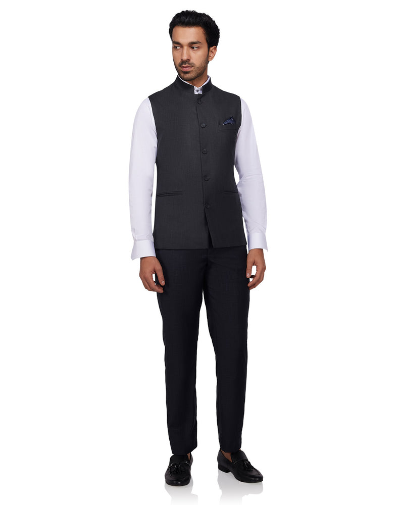 Cresta Blended Wool Nehru Jacket - Dark Grey