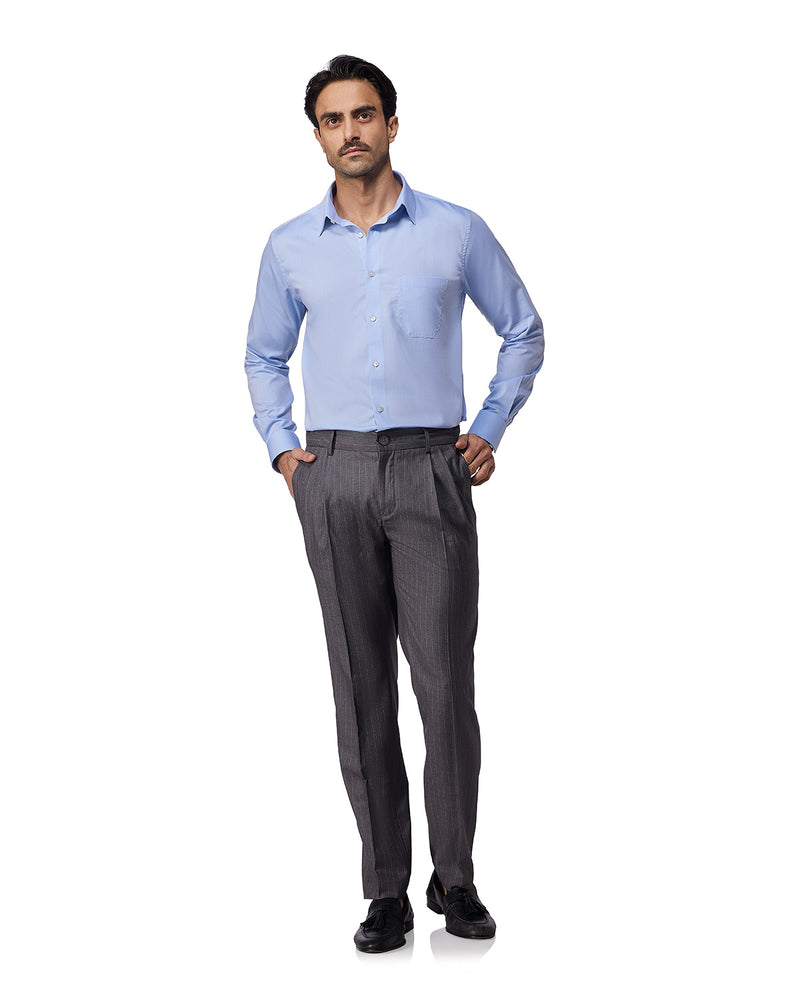 Blue Cotton Herringbone Shirt