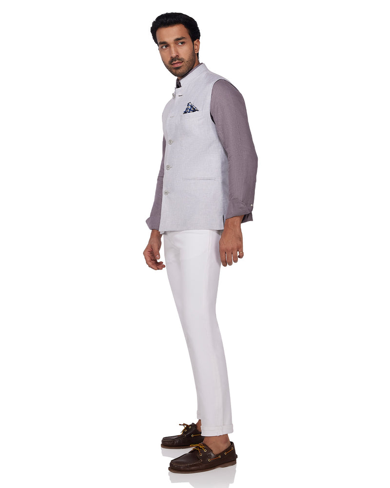 Gale Linen Nehru Jacket - Light Grey
