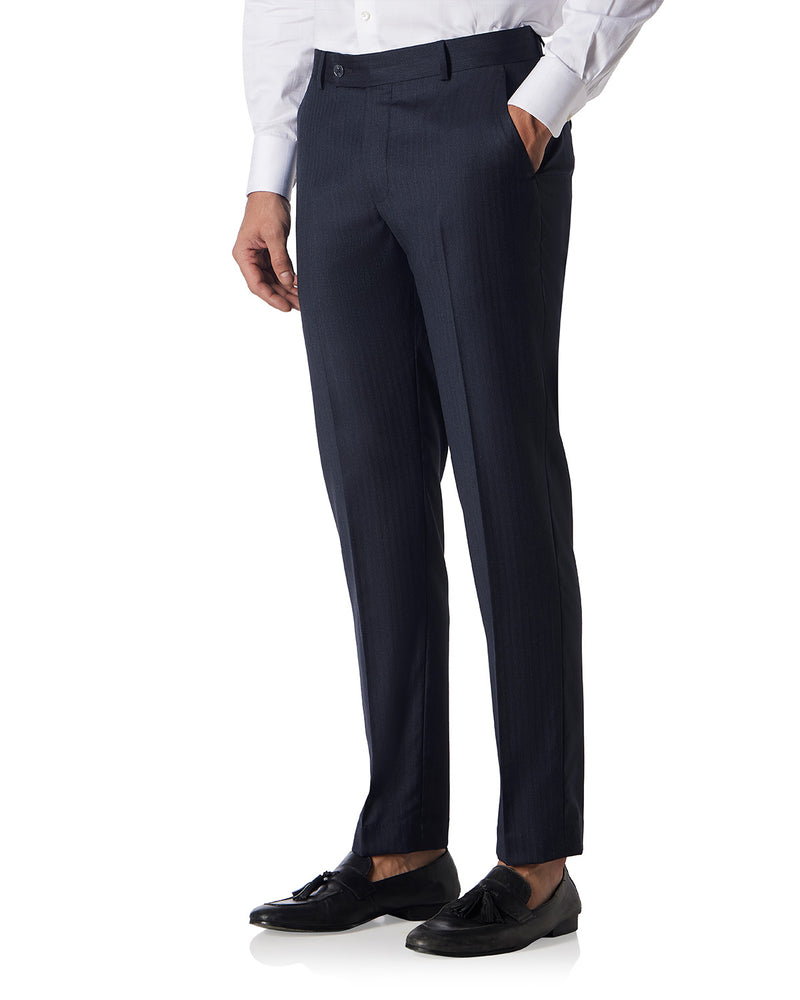 Veritas Merino Wool Herringbone Dress Pants - Blue