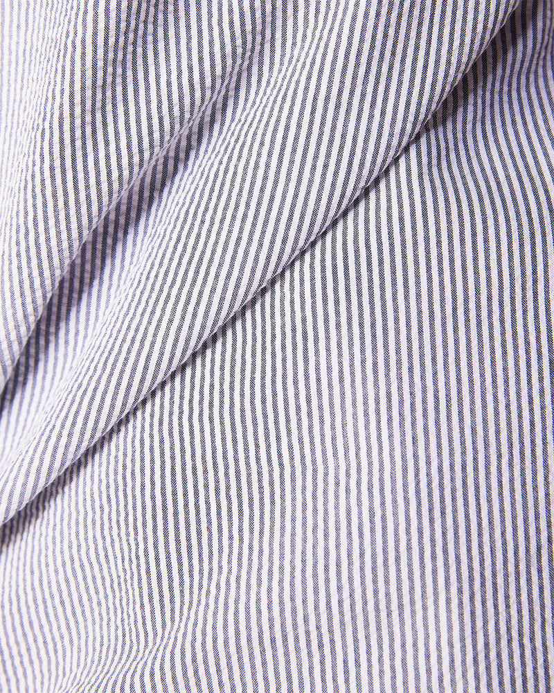 Grey Half-Sleeve Seersucker Striped Shirt