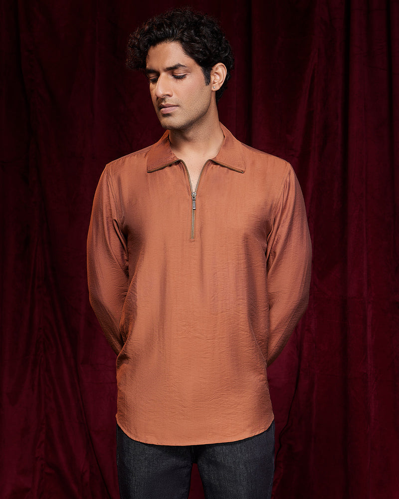 BSC x ALB | Solstice High-Neck Zipper Shirt - Brown