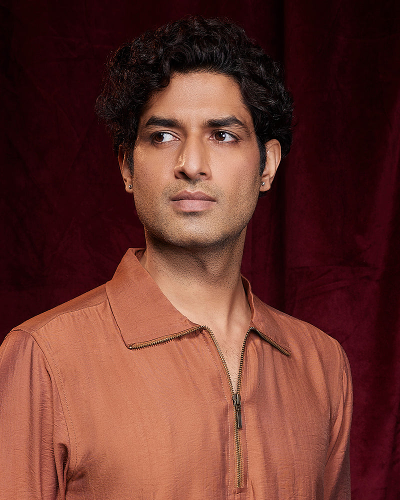 BSC x ALB | Solstice High-Neck Zipper Shirt - Brown