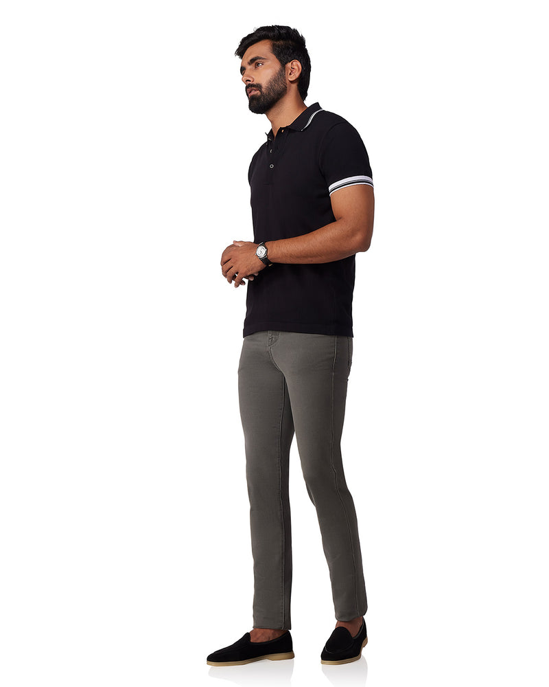 Signature Flat Knit Button Polo T-Shirt - Black