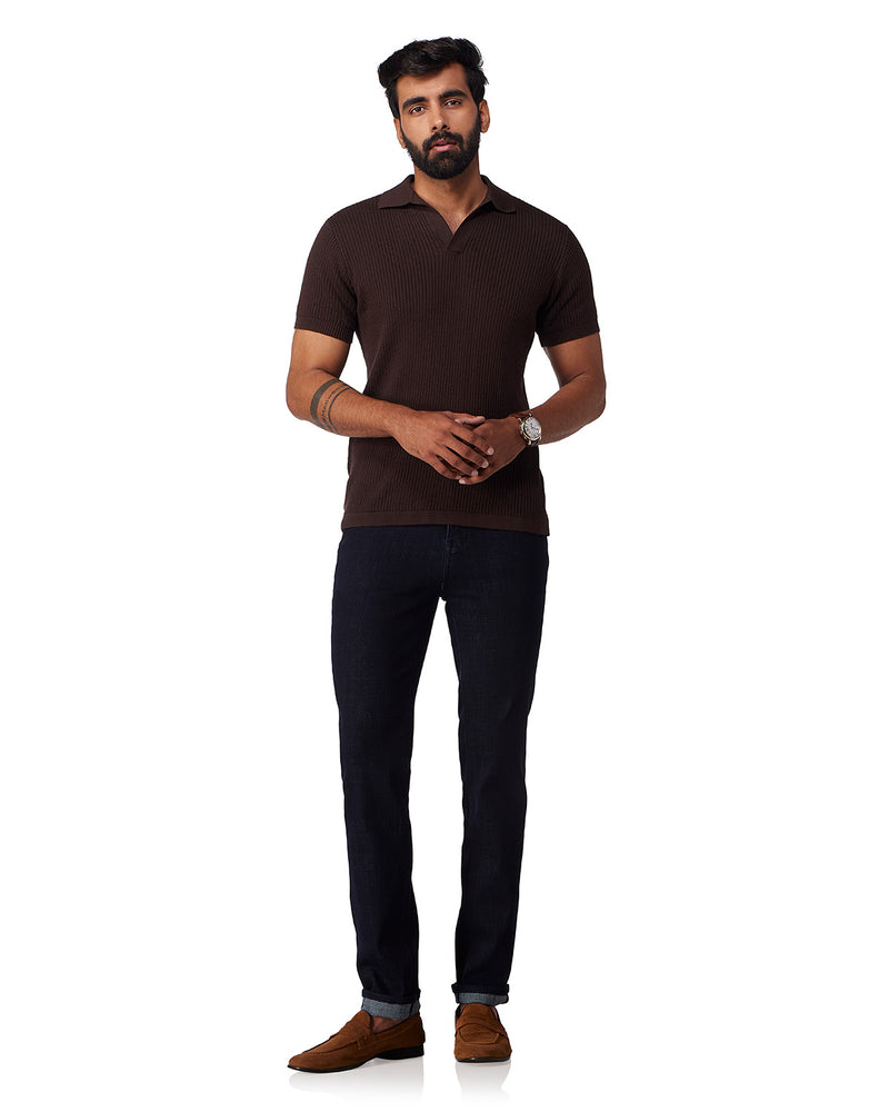 Signature Flat Knit Johnny Polo T-Shirt - Brown