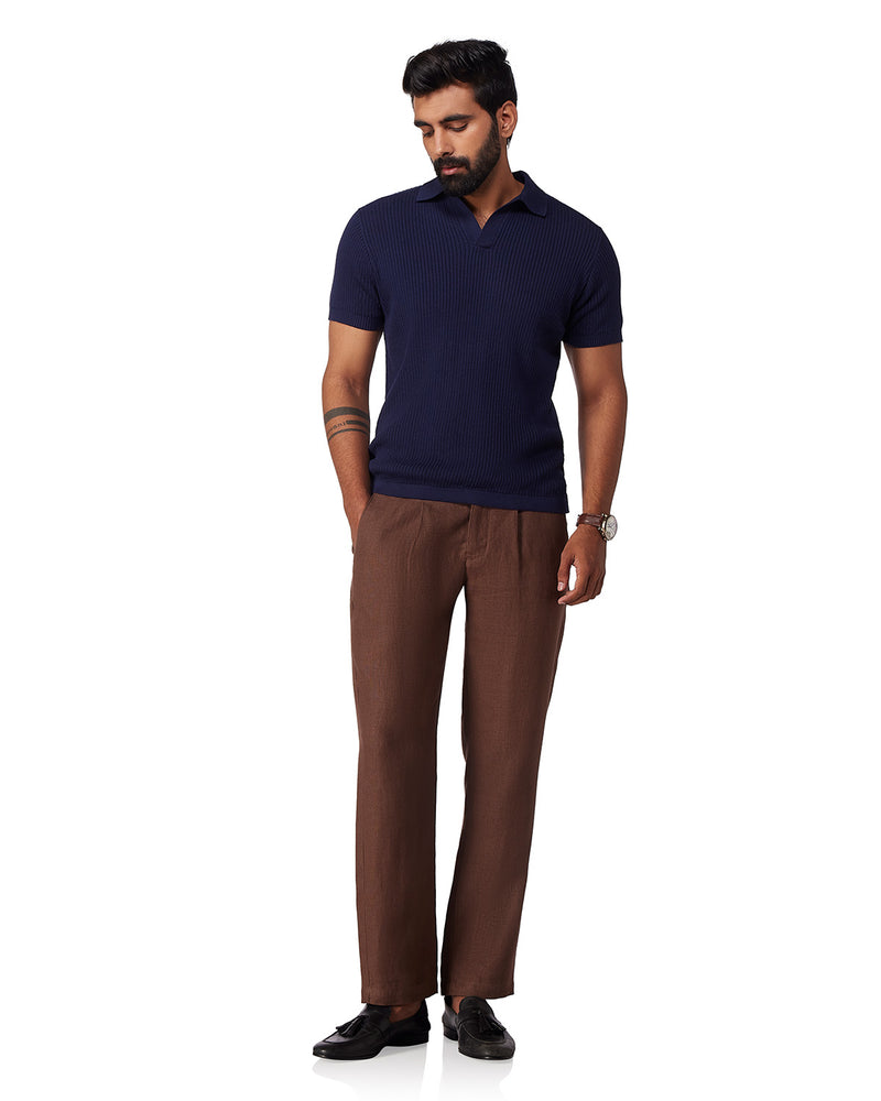 Signature Flat Knit Johnny Polo T-Shirt - Navy