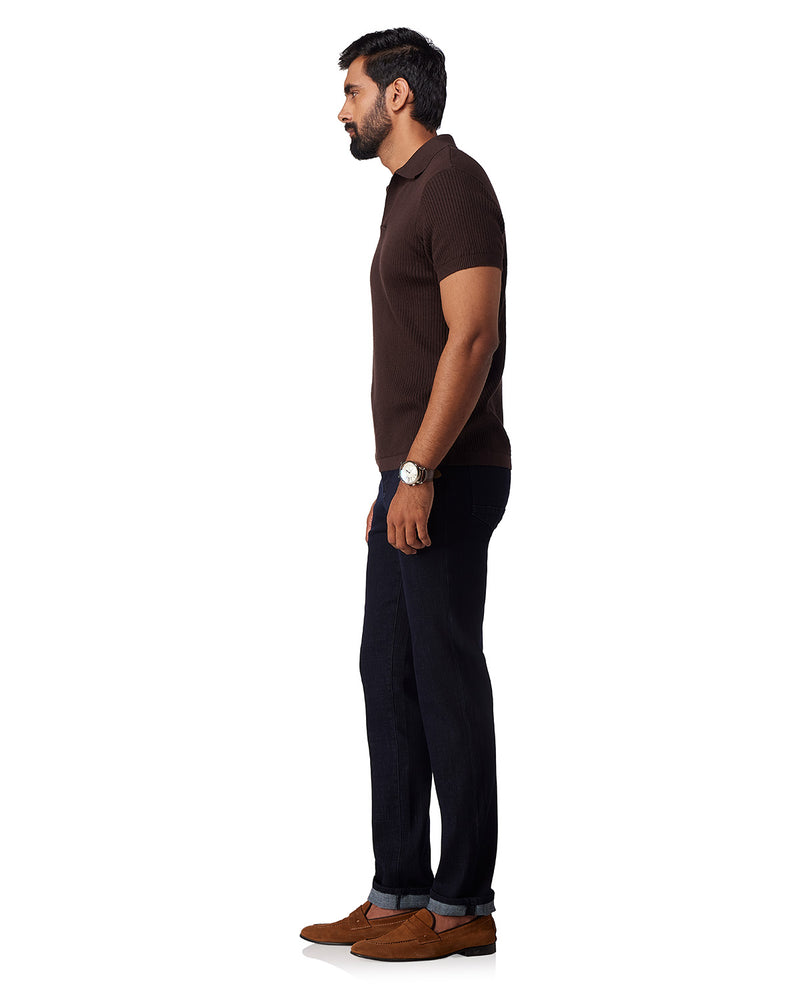 Signature Flat Knit Johnny Polo T-Shirt - Brown