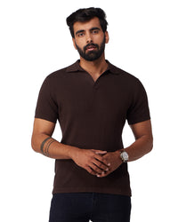 Signature Flat Knit Johnny Polo T-Shirt - Brown