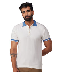 Signature Flat Knit Button Polo T-Shirt - White