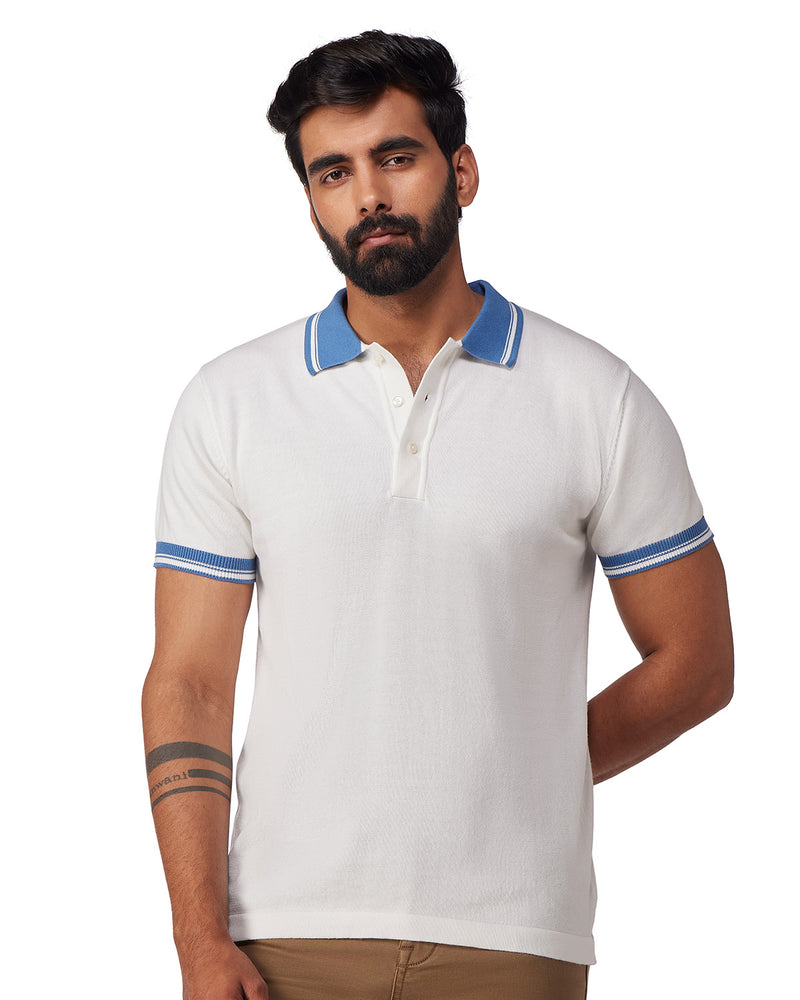 Signature Flat Knit Button Polo T-Shirt - White