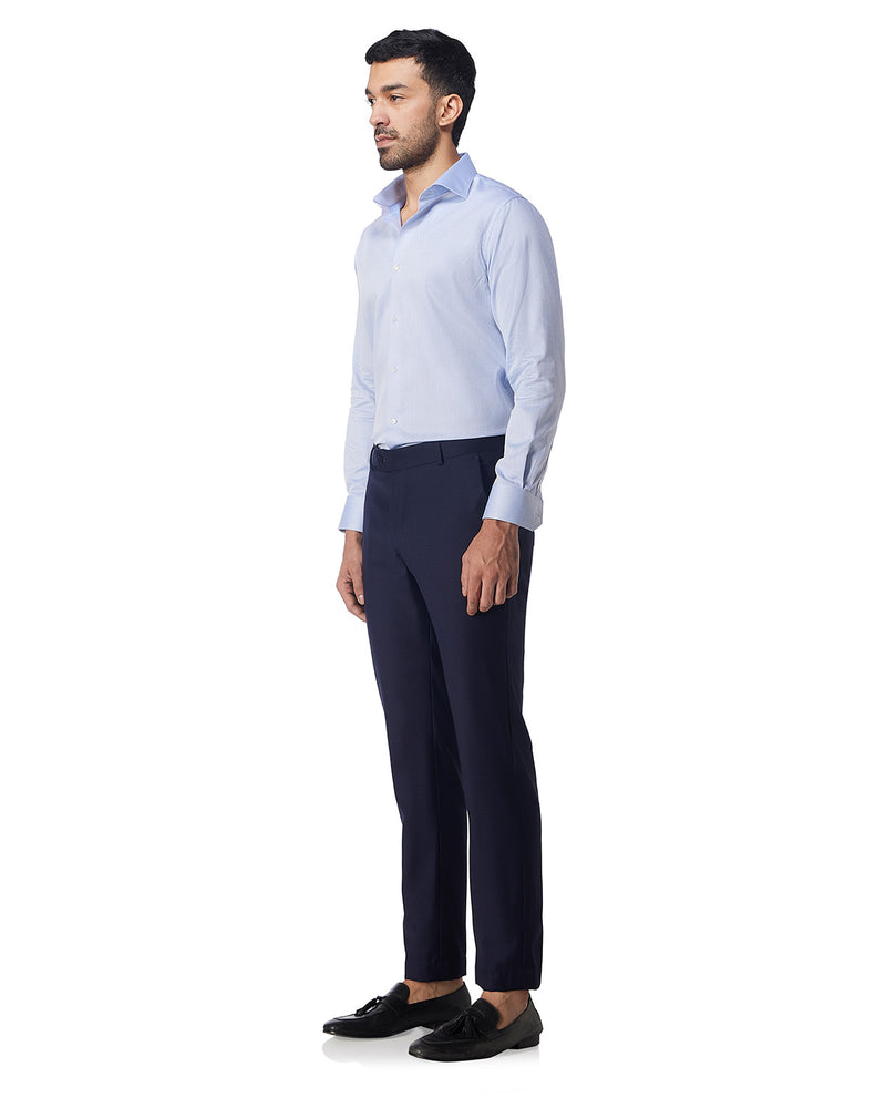 Veritas Merino Wool Micro Checked Dress Pants - Blue & Black