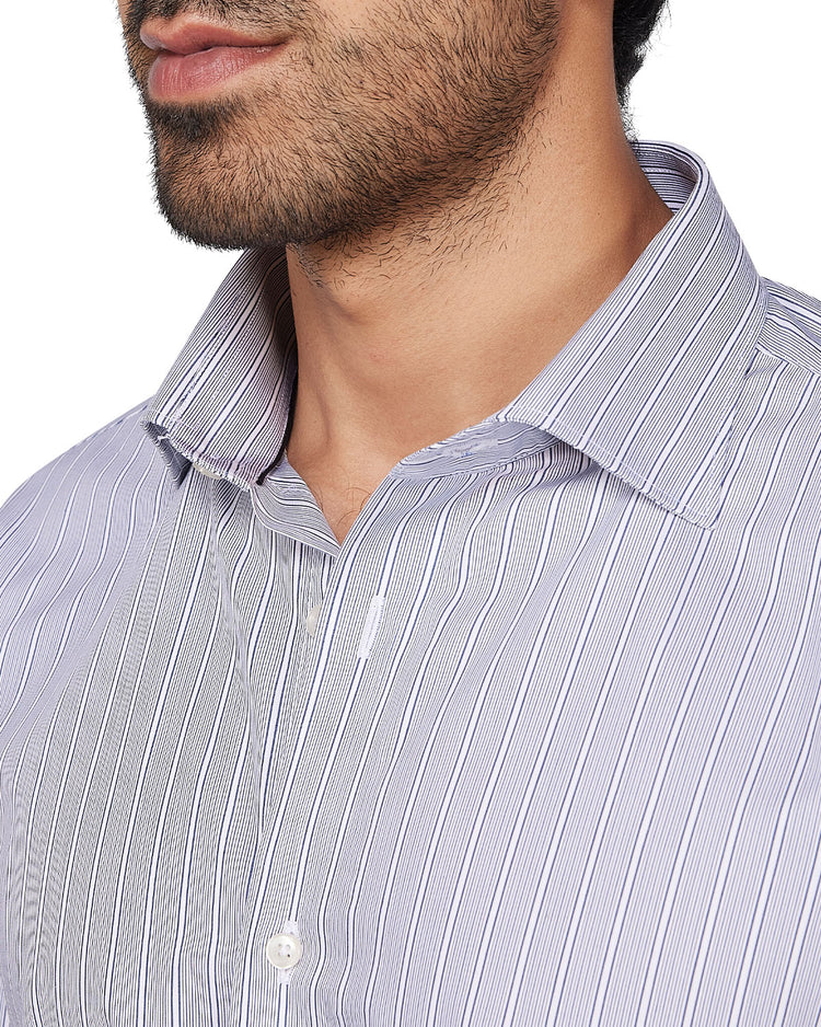 Blue & White Poplin Striped Shirt
