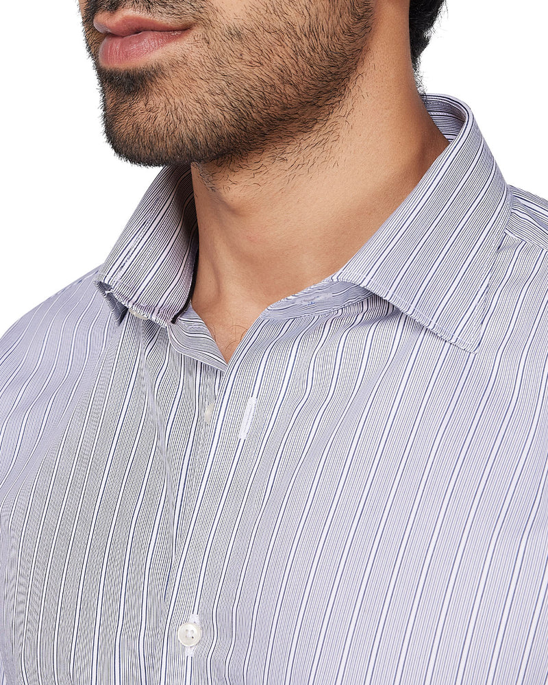 Blue & White Poplin Striped Shirt