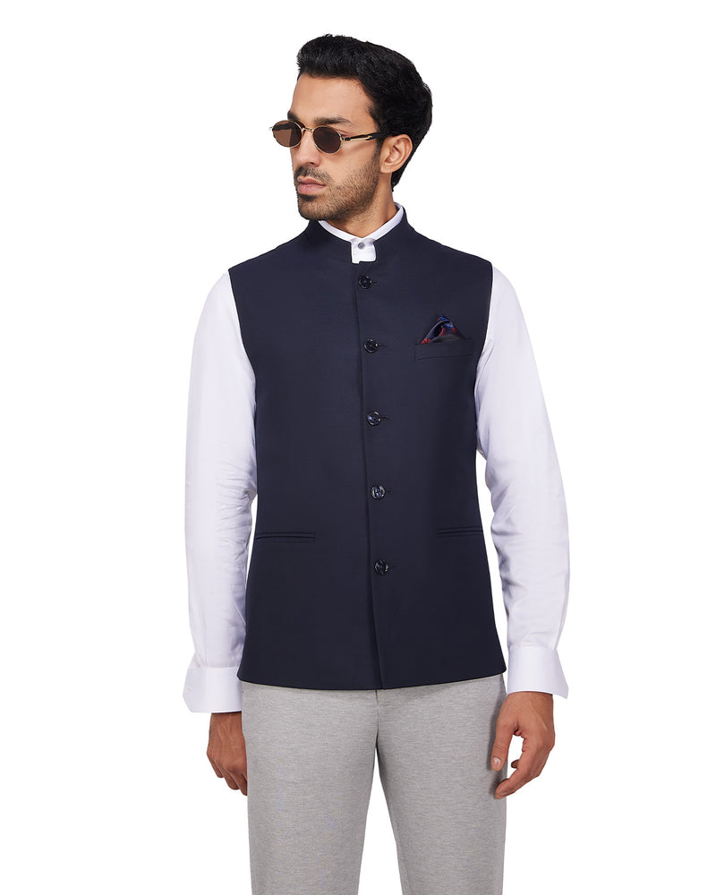 Paramount Stretch Nehru Jacket - Navy