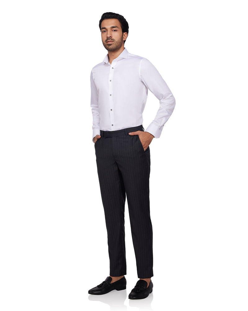 Veritas Merino Wool Striped Dress Pants - Charcoal