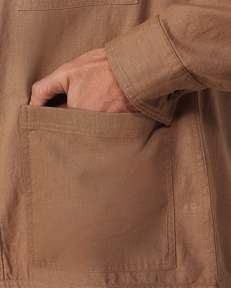 Aven Cotton Linen Shacket - Light Khaki
