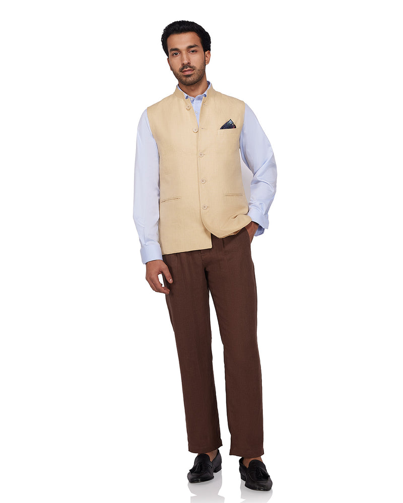 Sandstone Linen Nehru Jacket - Beige