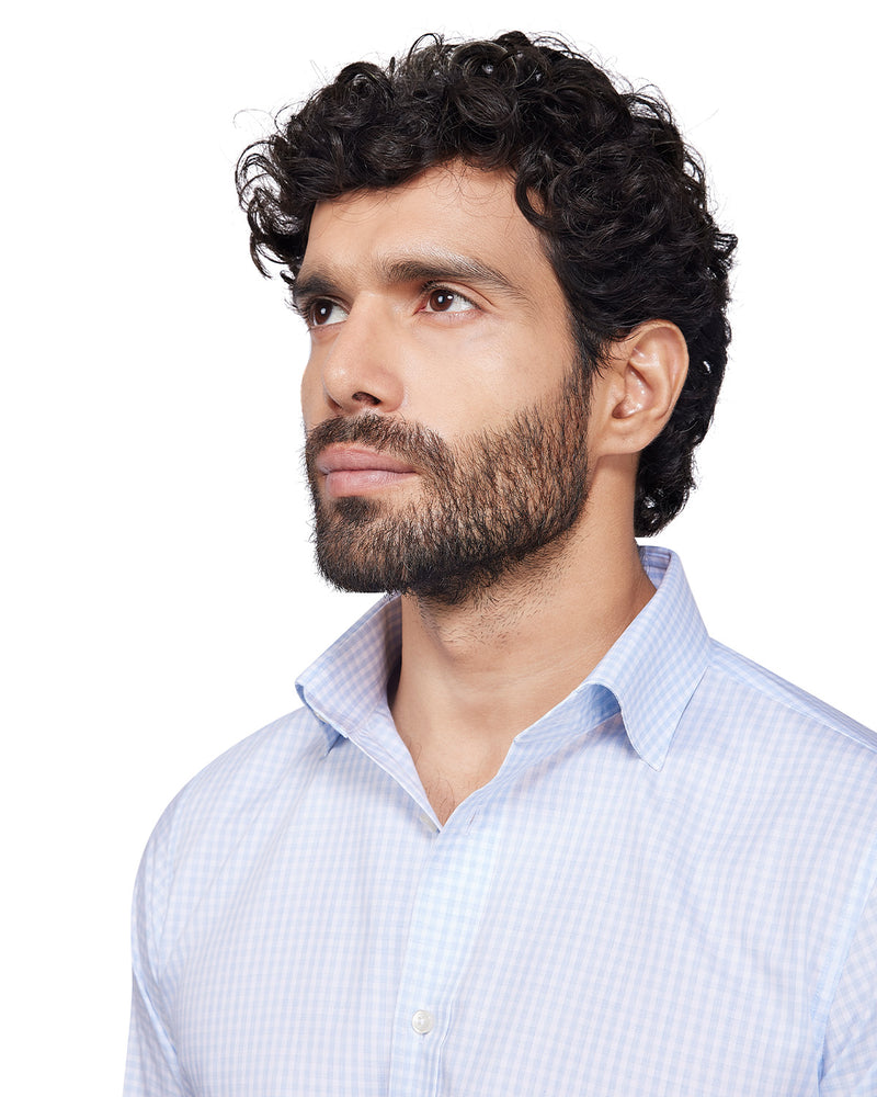 Light Blue Cotton Checked Shirt