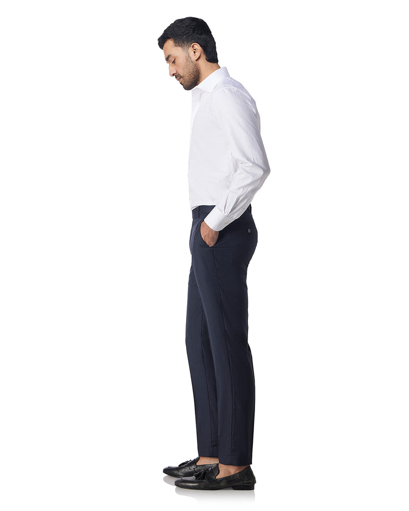 Veritas Merino Wool Herringbone Dress Pants - Blue
