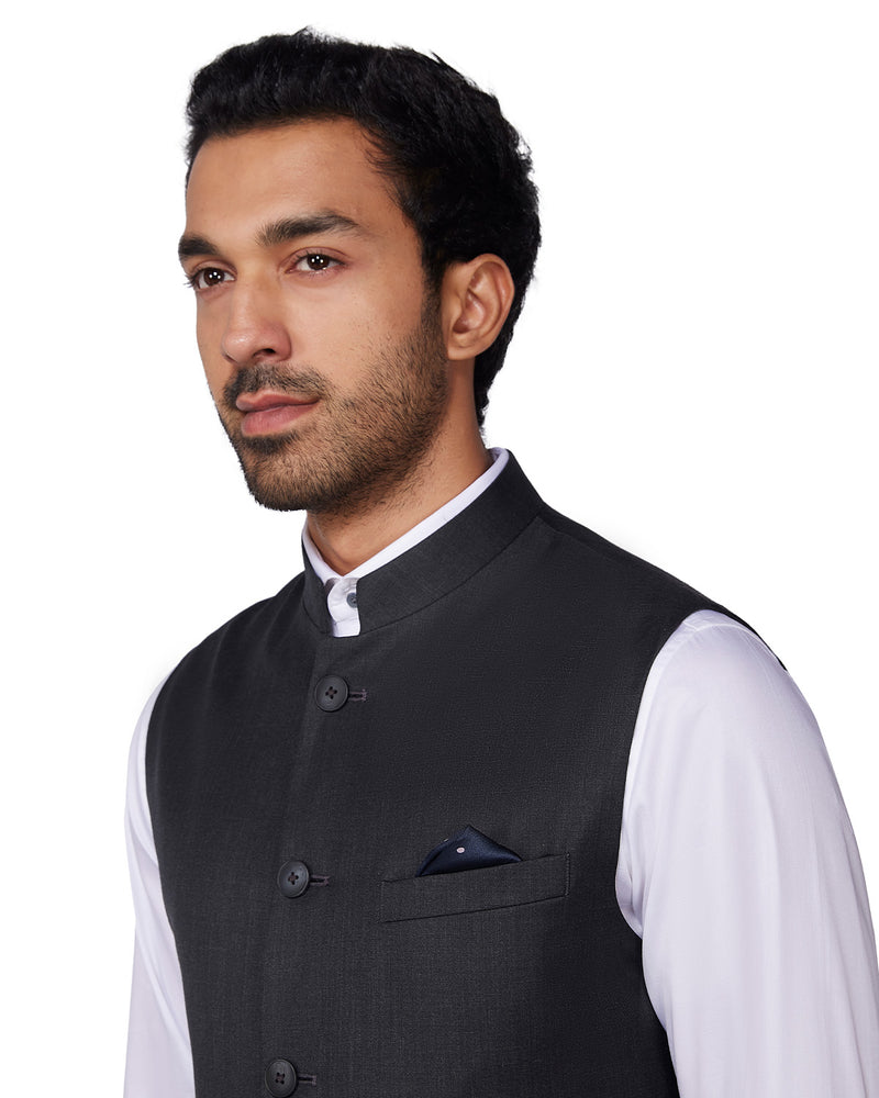 Cresta Blended Wool Nehru Jacket - Dark Grey