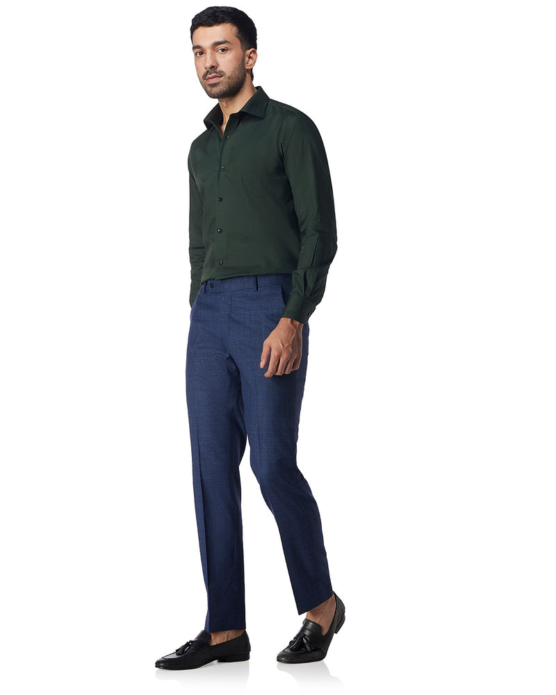 Veritas Merino Wool Glen Plaid Checked Dress Pants - Blue