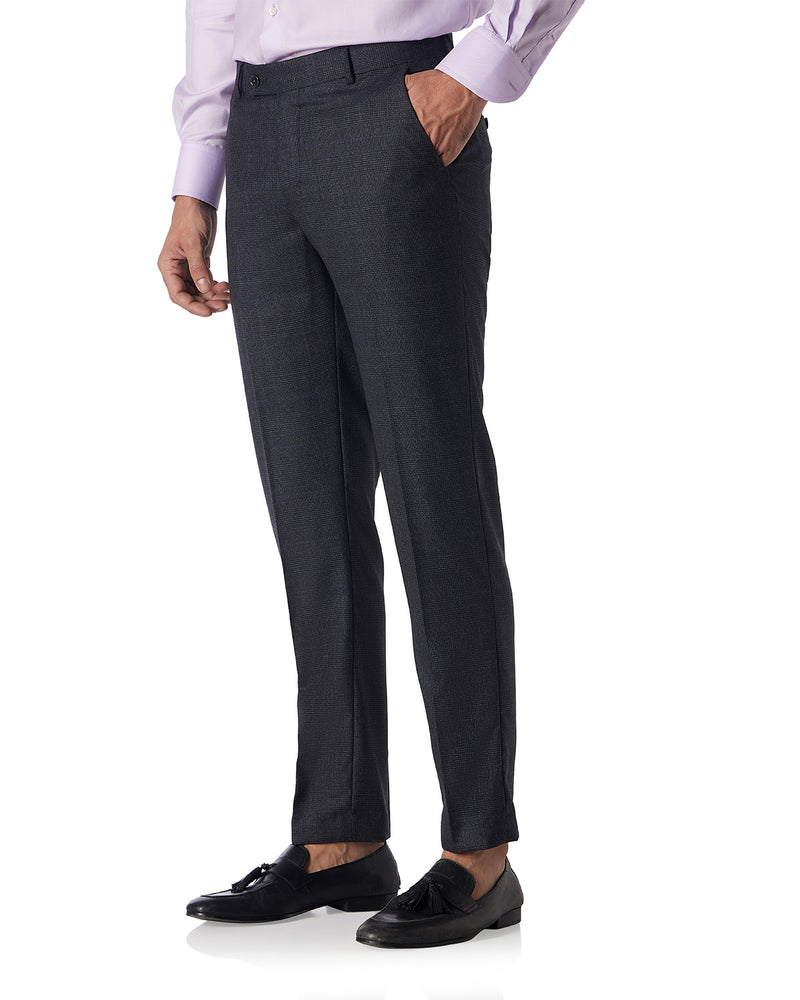 Veritas Merino Wool Glen Plaid Checked Dress Pants - Dark Grey