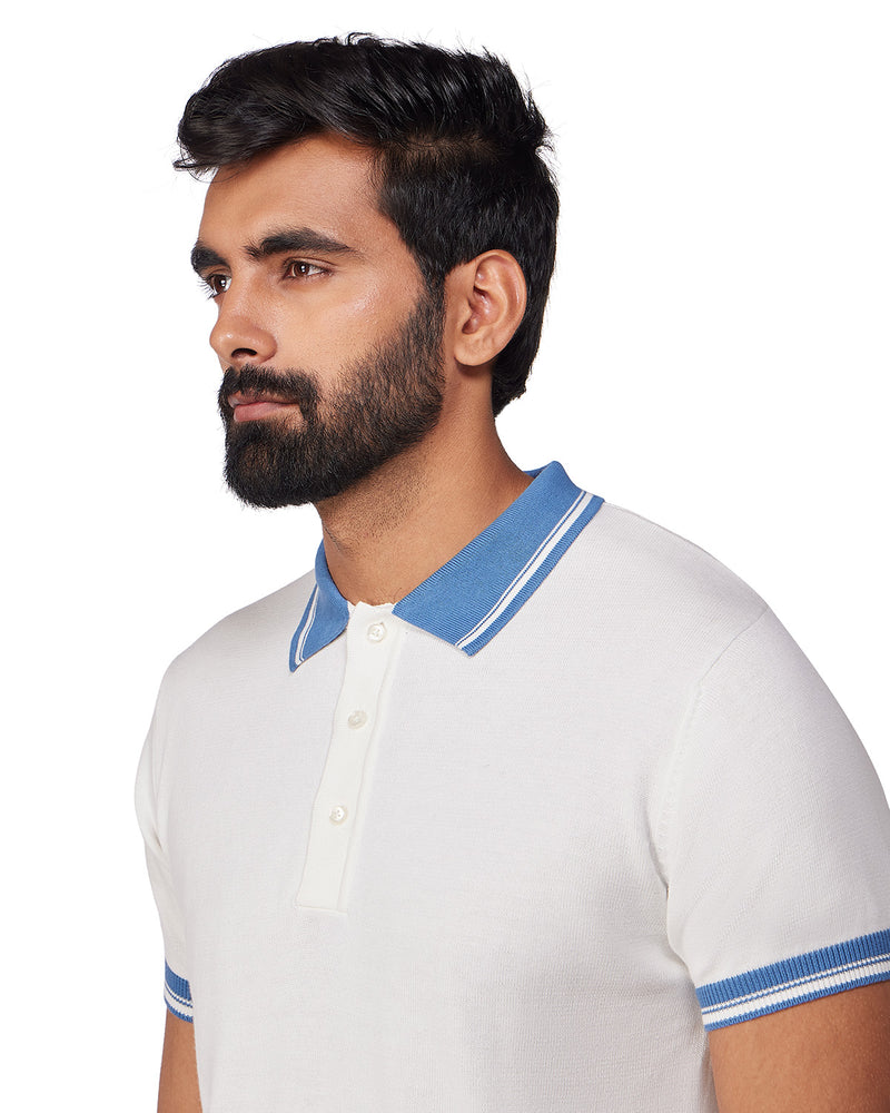 Signature Flat Knit Button Polo T-Shirt - White