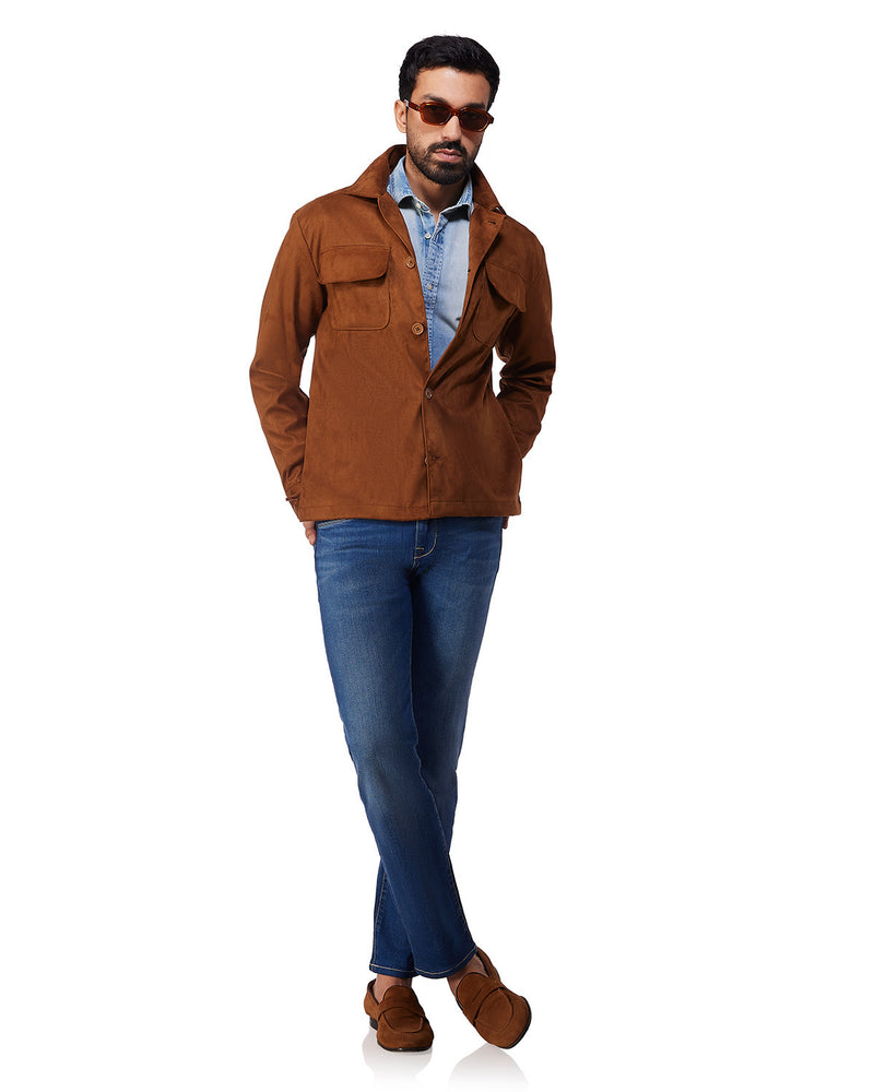 Atelier Stretch Suede Shacket - Brown