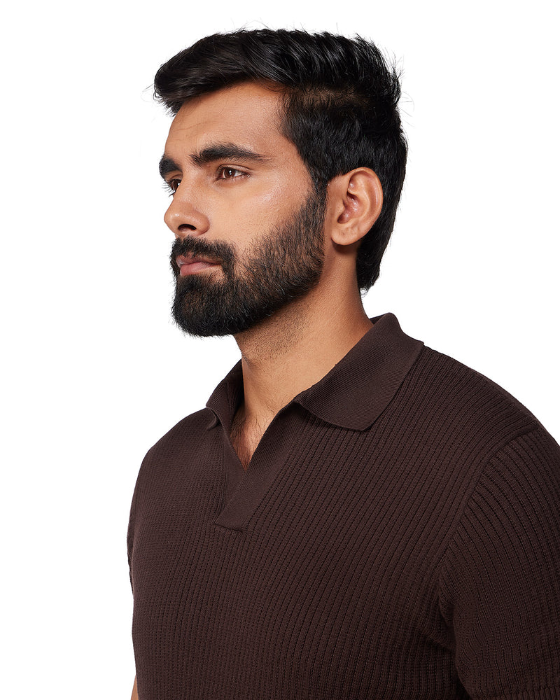 Signature Flat Knit Johnny Polo T-Shirt - Brown
