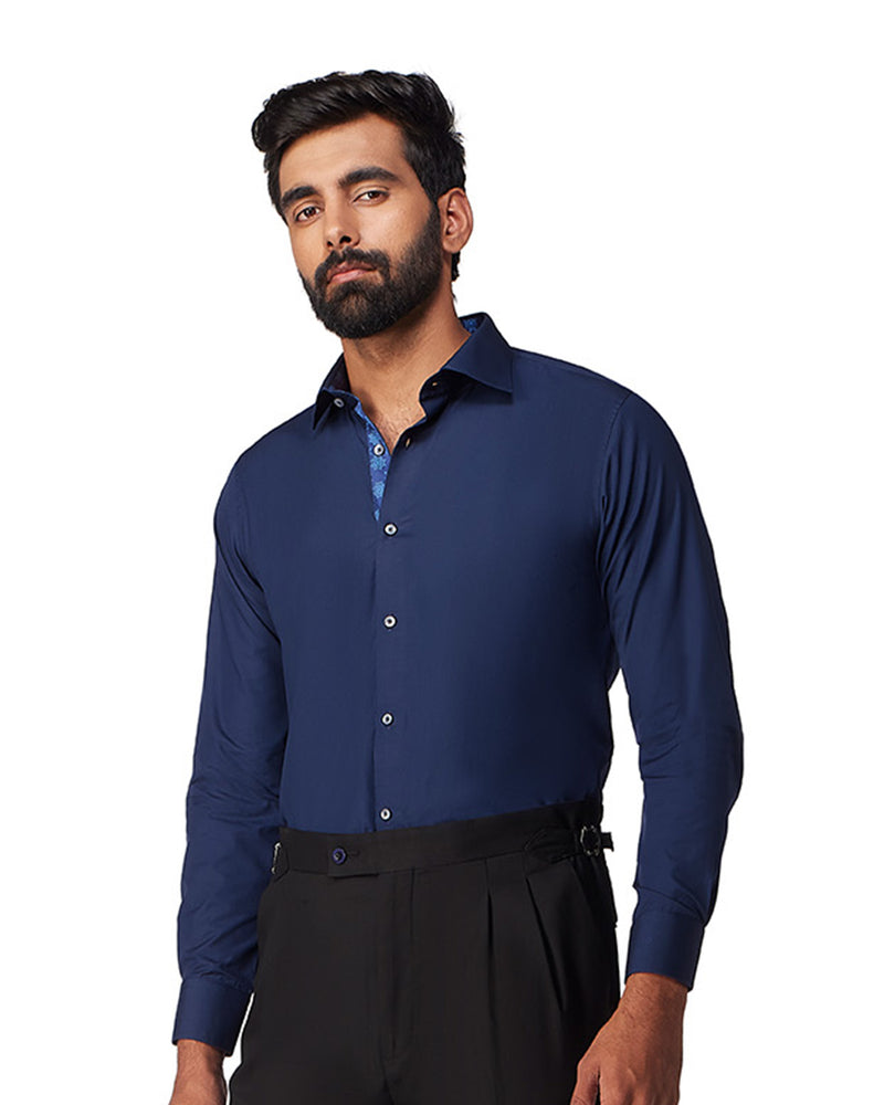 Navy Contrast Poplin Shirt