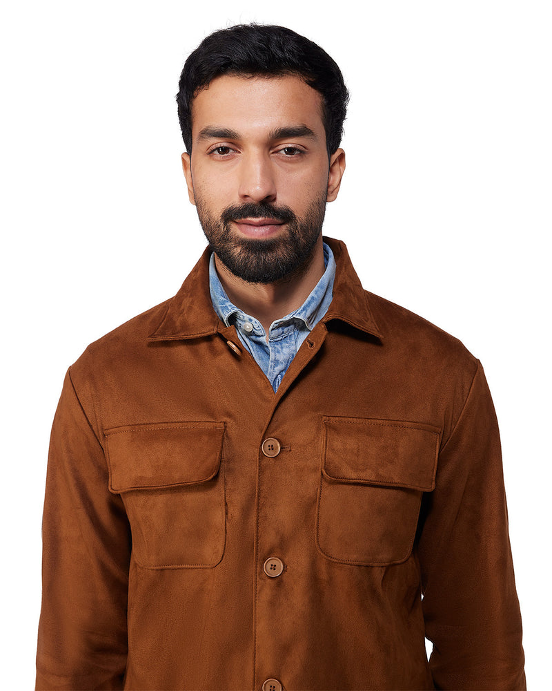 Atelier Stretch Suede Shacket - Brown