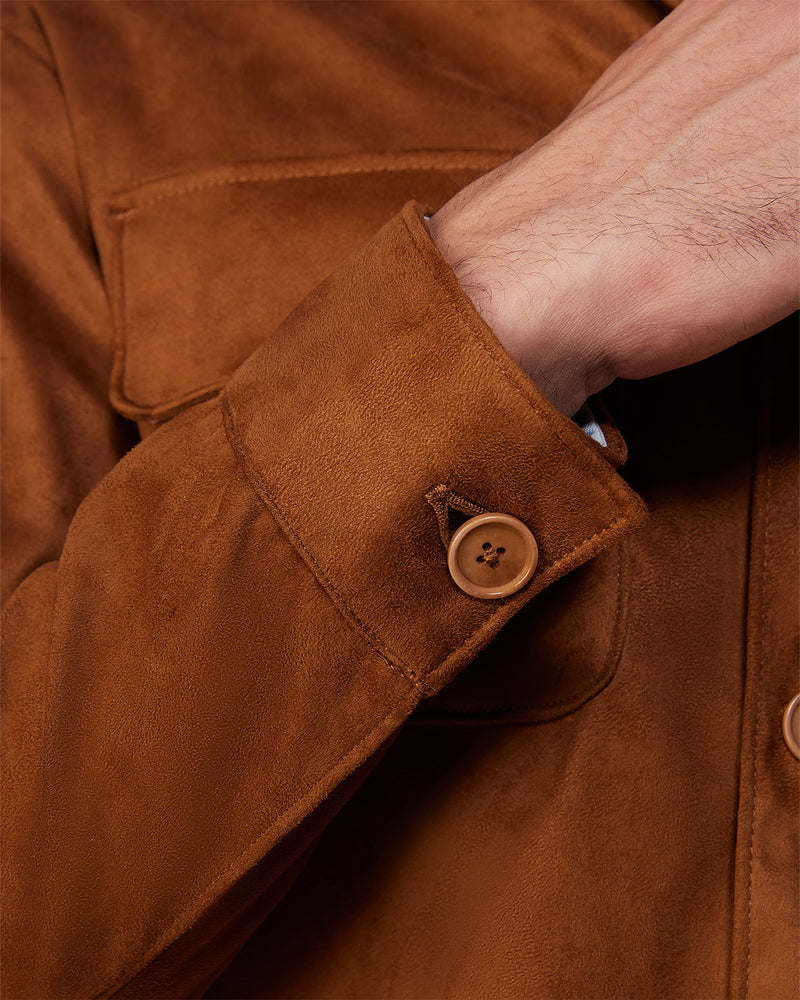 Atelier Stretch Suede Shacket - Brown