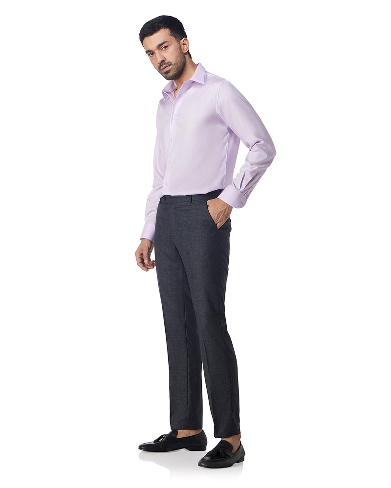 Veritas Merino Wool Glen Plaid Checked Dress Pants - Dark Grey