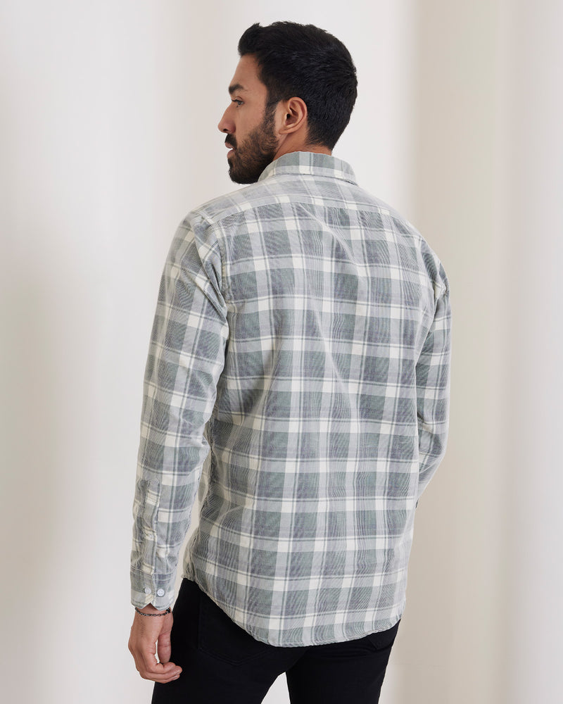 Green & White Corduroy Checked Shirt