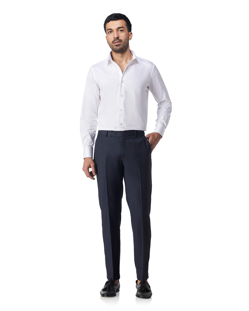 Veritas Merino Wool Herringbone Dress Pants - Blue