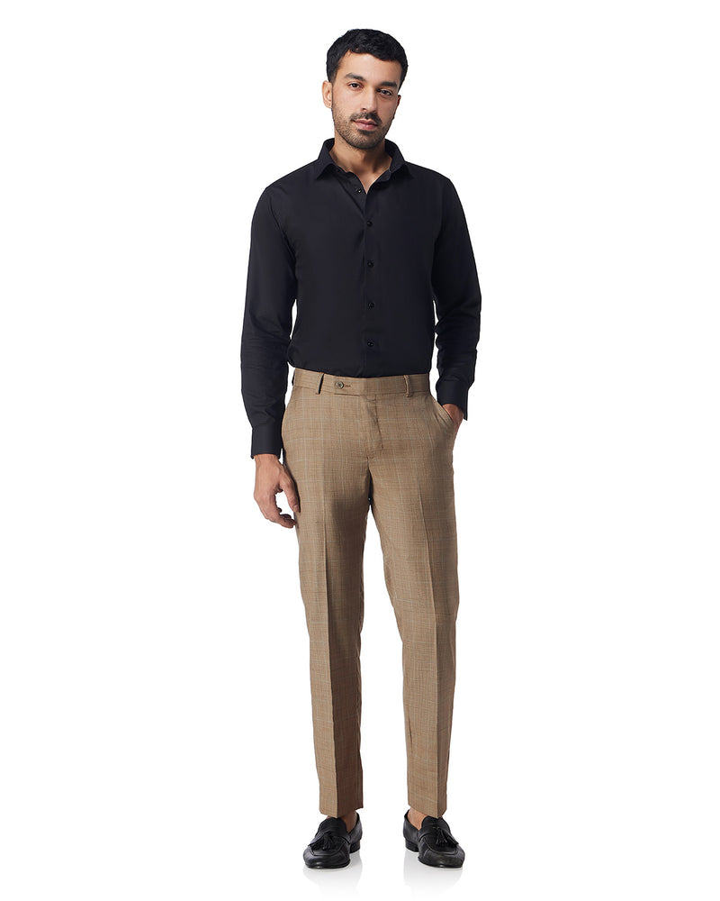 Veritas Merino Wool Checked Dress Pants - Beige