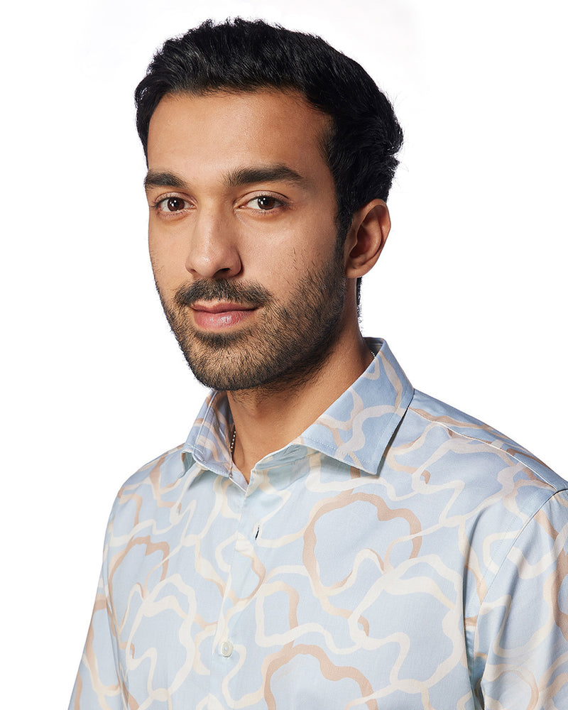 Beige & Blue Line Printed Shirt