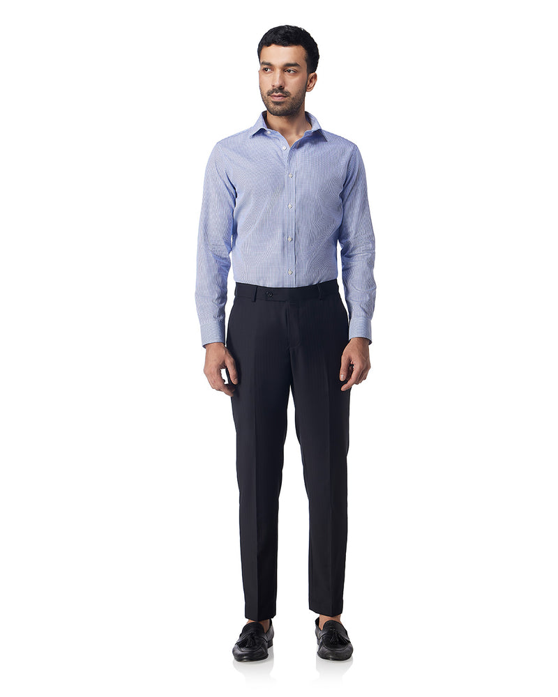 Veritas Merino Wool Micro Checked Dress Pants - Blue & Black