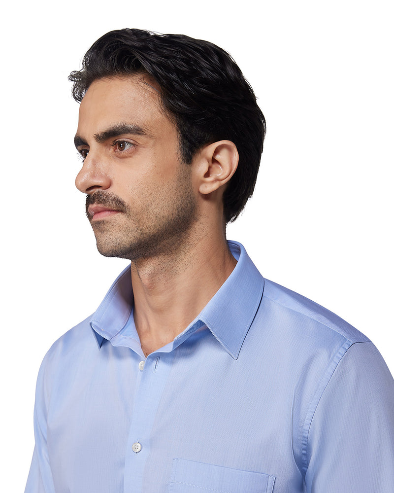 Blue Cotton Herringbone Shirt