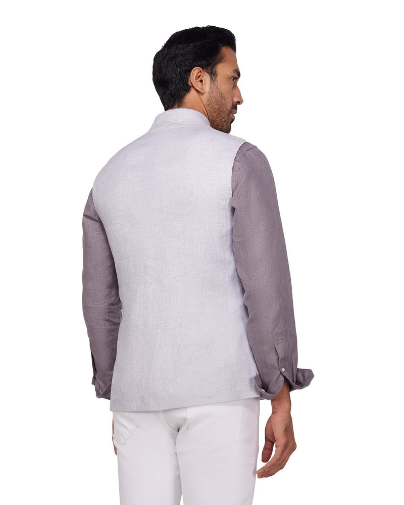 Gale Linen Nehru Jacket - Light Grey