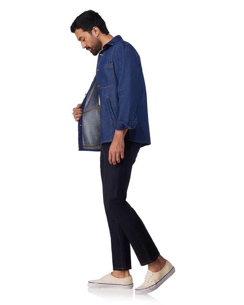 Twill Craft Denim Shacket - Dark Blue