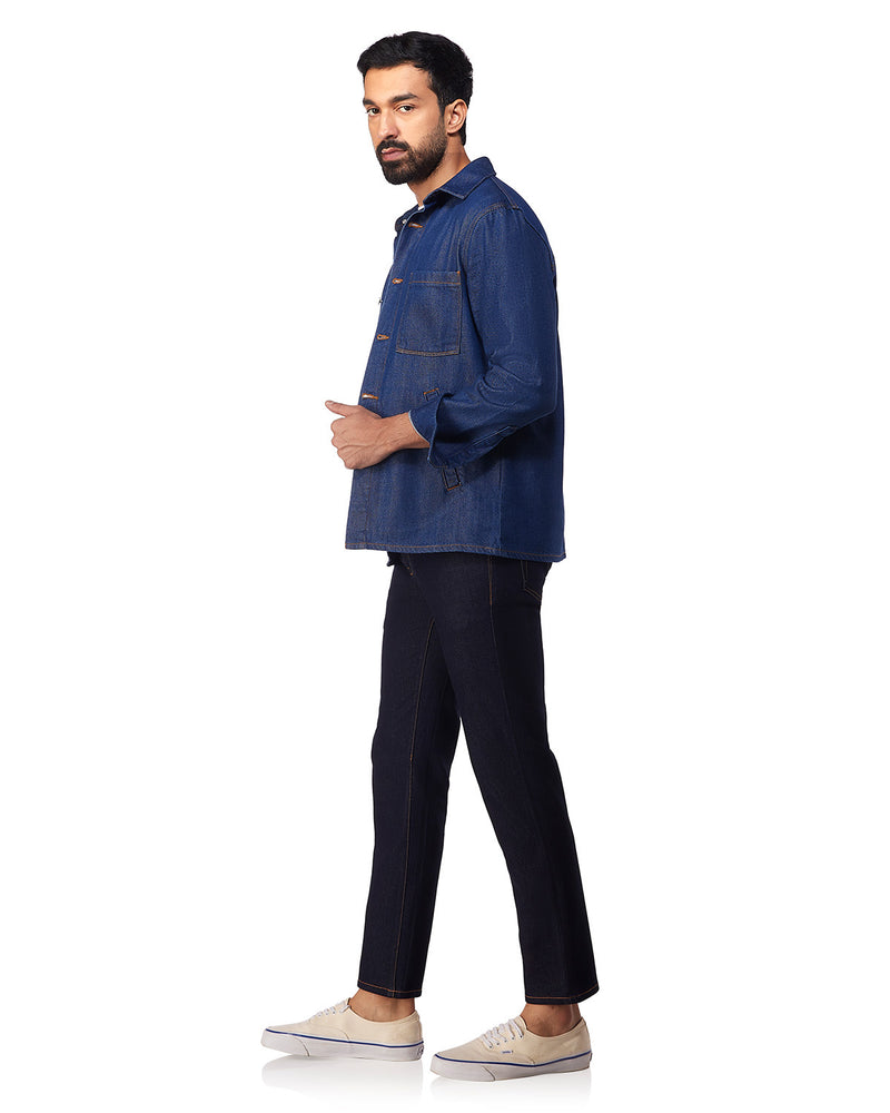 Twill Craft Denim Shacket - Dark Blue