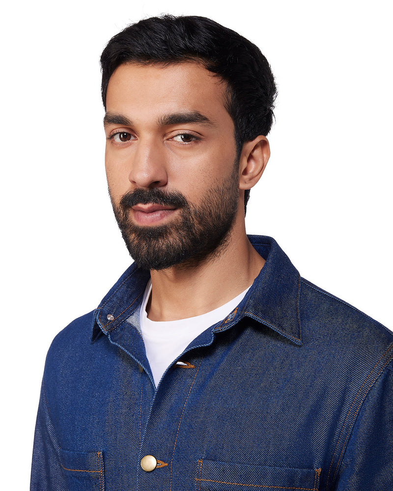 Twill Craft Denim Shacket - Dark Blue