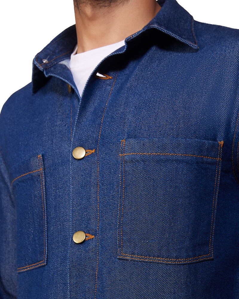 Twill Craft Denim Shacket - Dark Blue