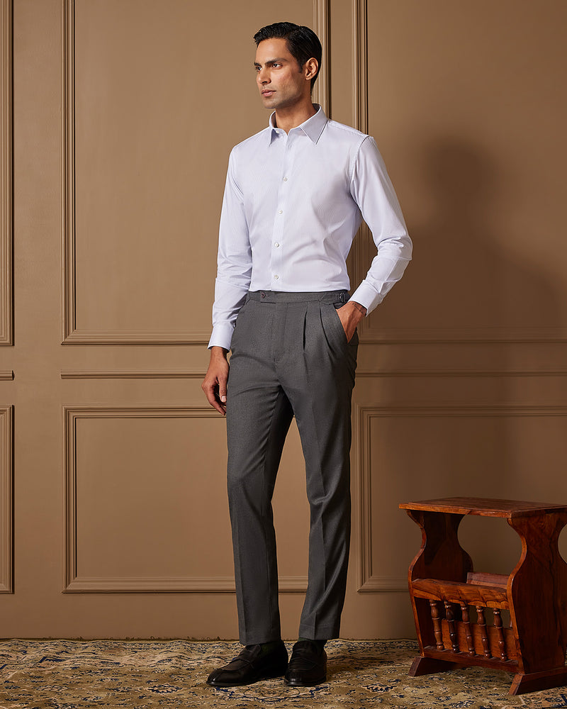 White & Blue Stretch Twill Striped Shirt